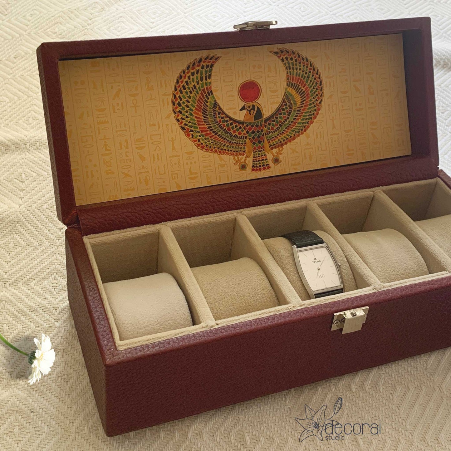 Studio Decorai Watch Box Burgundy - Stories of the Nile - Handcrafted Leather Watch Box