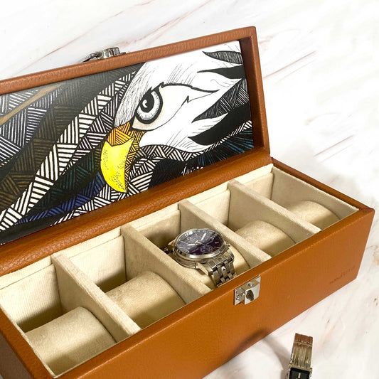 Studio Decorai Watch Box Smoky Quartz - Soaring High - Handcrafted Leather Watch Box