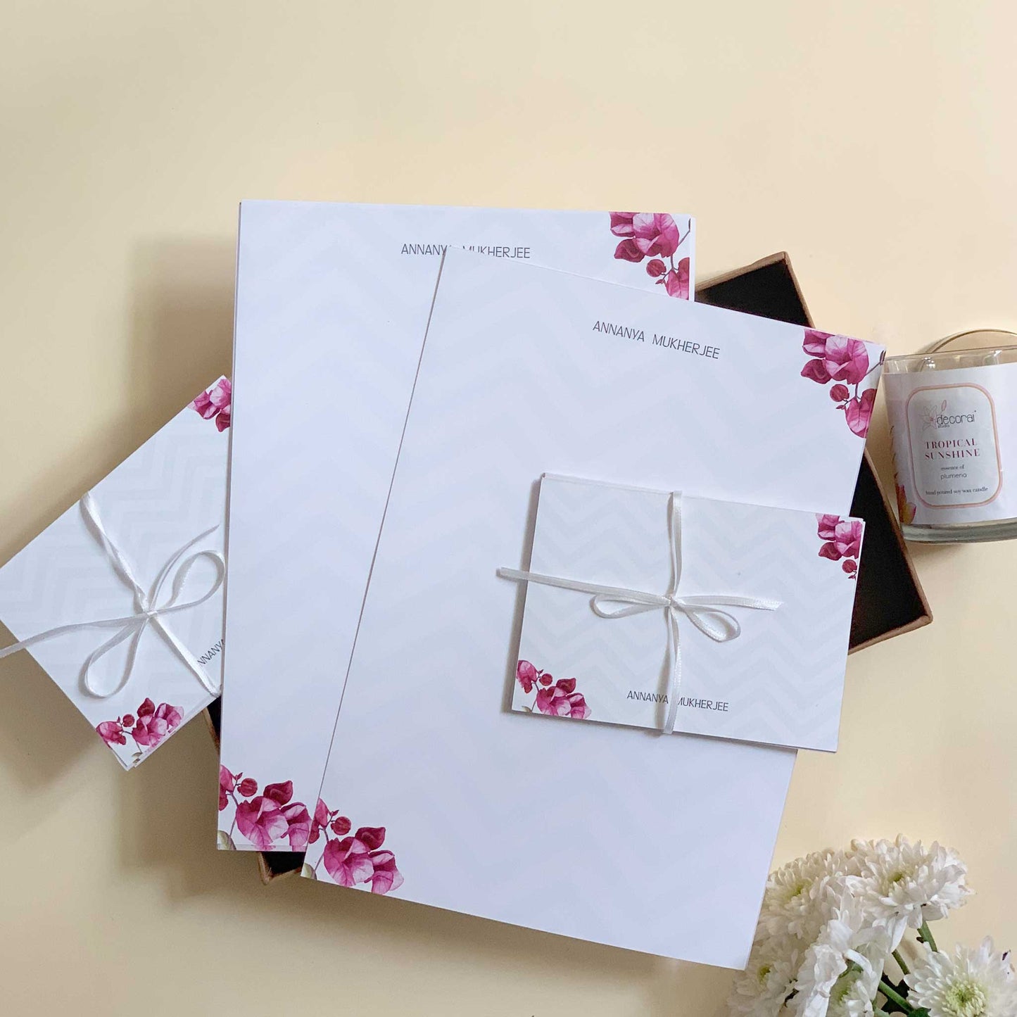 Studio Decorai Chevron Bougainvillea - Personalized Stationery Set