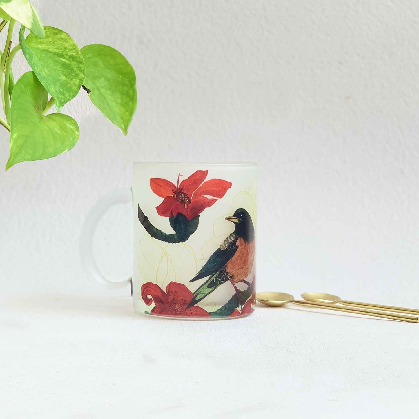 Studio Decorai Rosy Starlings - Frosted Glass Mug
