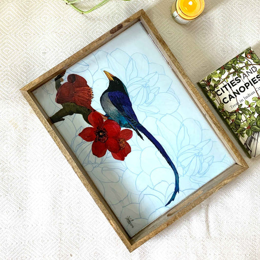 Studio Decorai Trays Blue Magpie - Nature Themed Rectangular Wooden Tray