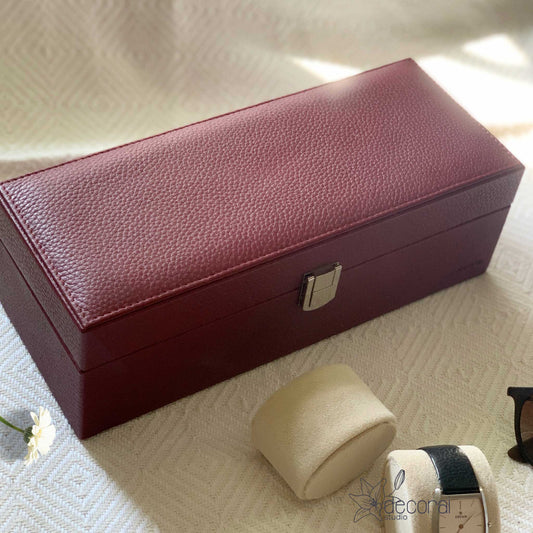 Studio Decorai Watch Box Burgundy - Stories of the Nile - Handcrafted Leather Watch Box