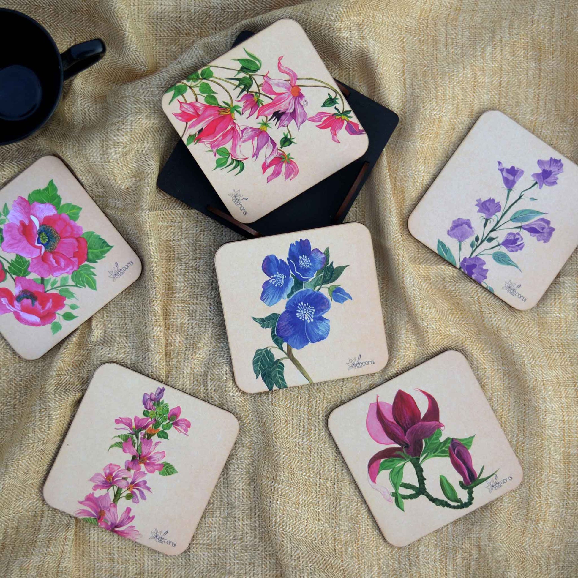 Studio Decorai Coasters Bouquet, a fleur therapy - Floral Themed Coasters (Set of 6)