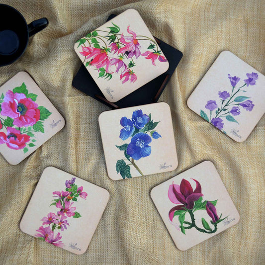 Studio Decorai Coasters Bouquet, a fleur therapy - Floral Themed Coasters (Set of 6)