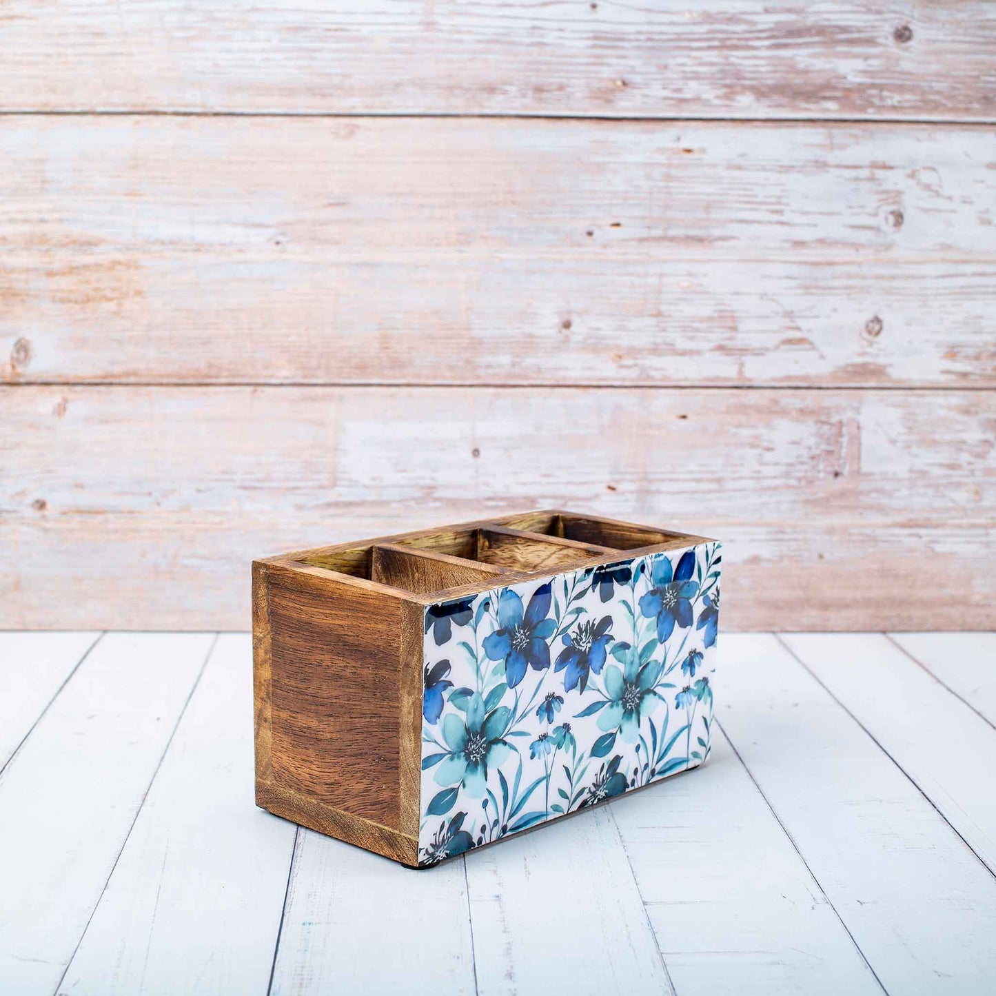 Studio Decorai Cutlery Holder Blue Daze - Botanical Themed Wood Cutlery Holder