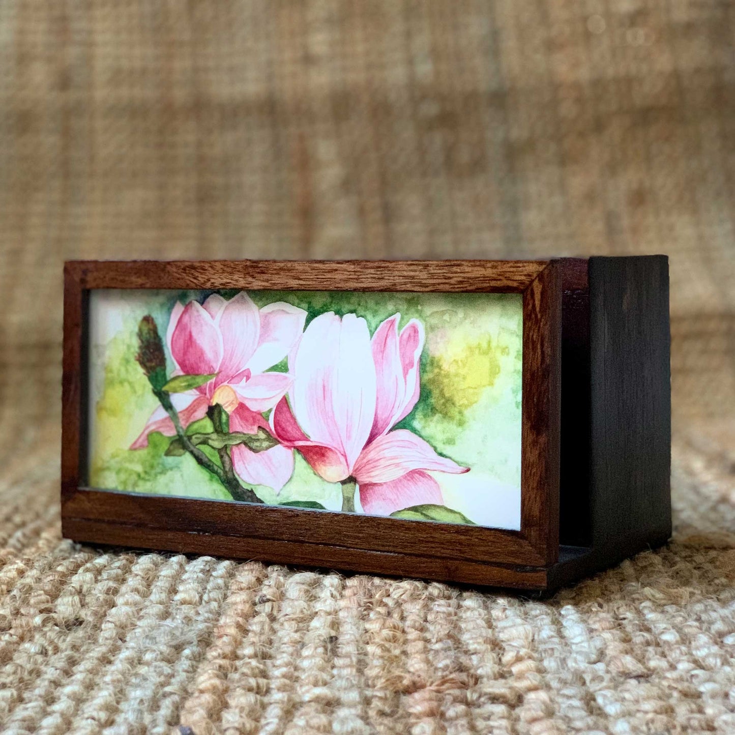 Studio Decorai Cutlery Holder Magnolia Blossoms - Botanical Themed Wooden Cutlery Holder