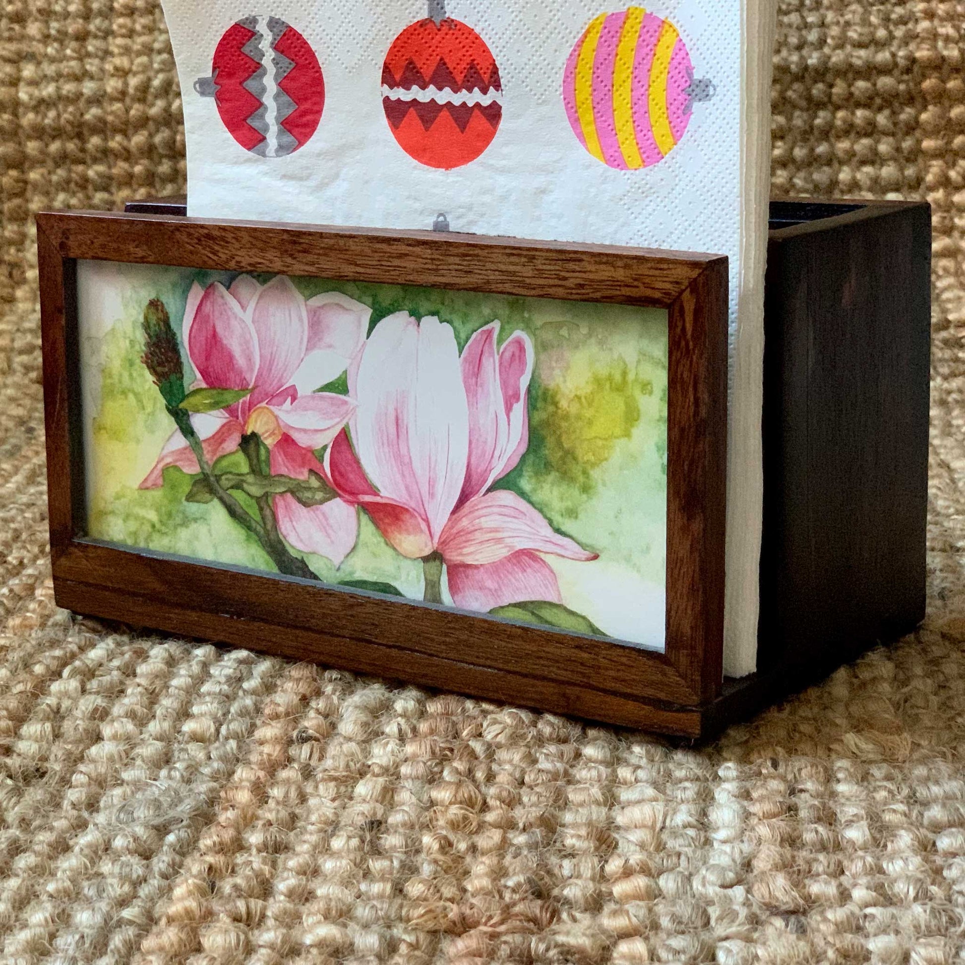 Studio Decorai Cutlery Holder Magnolia Blossoms - Botanical Themed Wooden Cutlery Holder