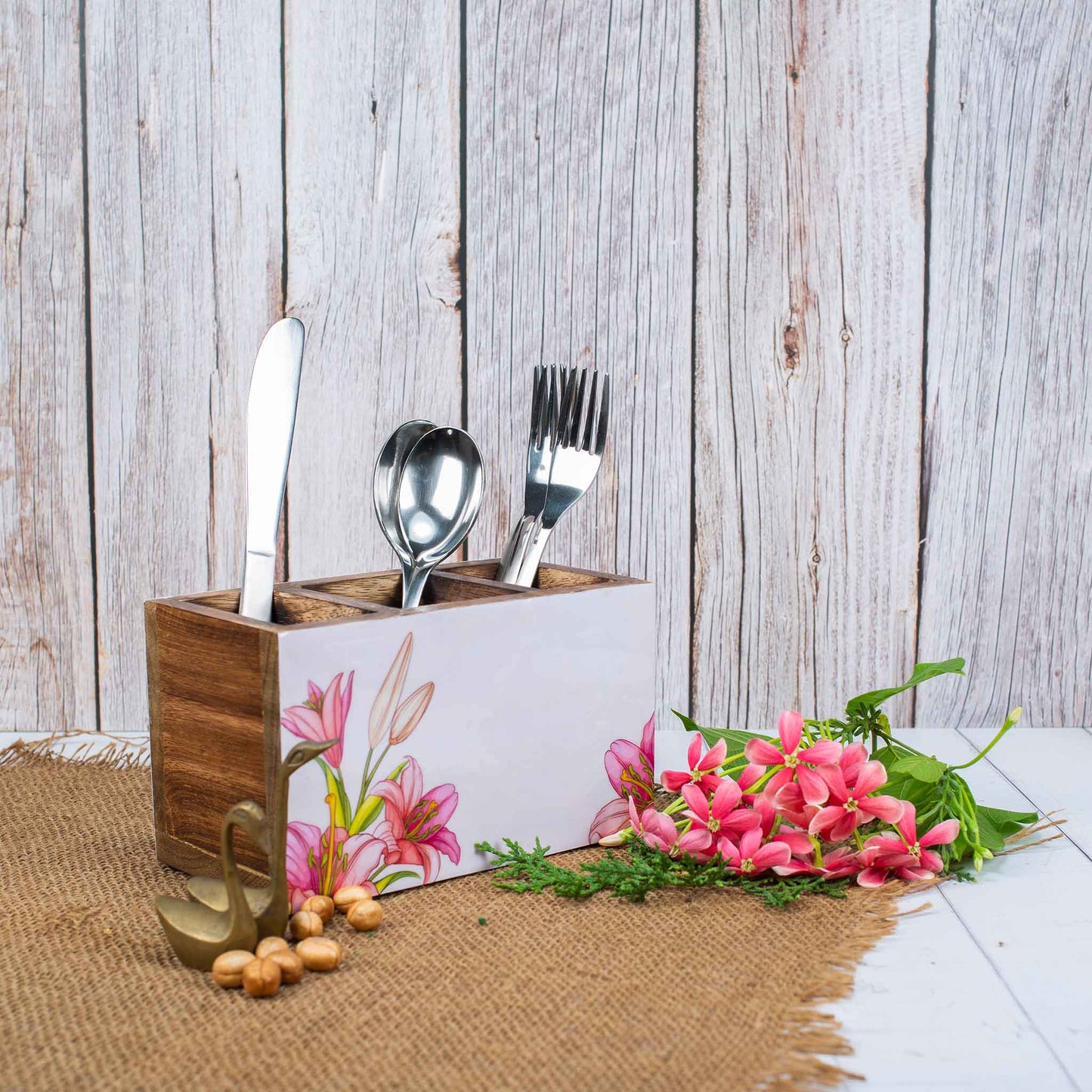 Studio Decorai Cutlery Holder Summer Vine - Botanical Themed Wood Cutlery Holder