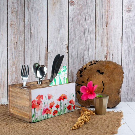 Studio Decorai Splash of Flowers - Wooden Cutlery Holder