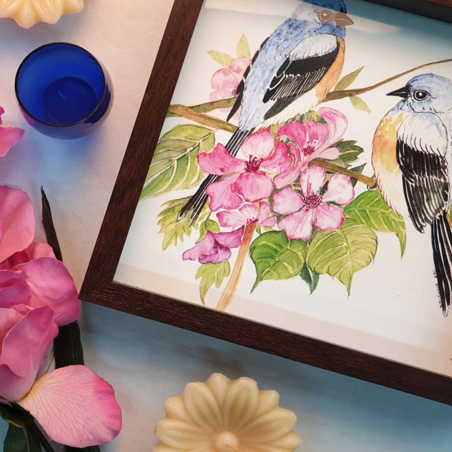 studio-decorai - Blue Birds in Conversation - Square Tray