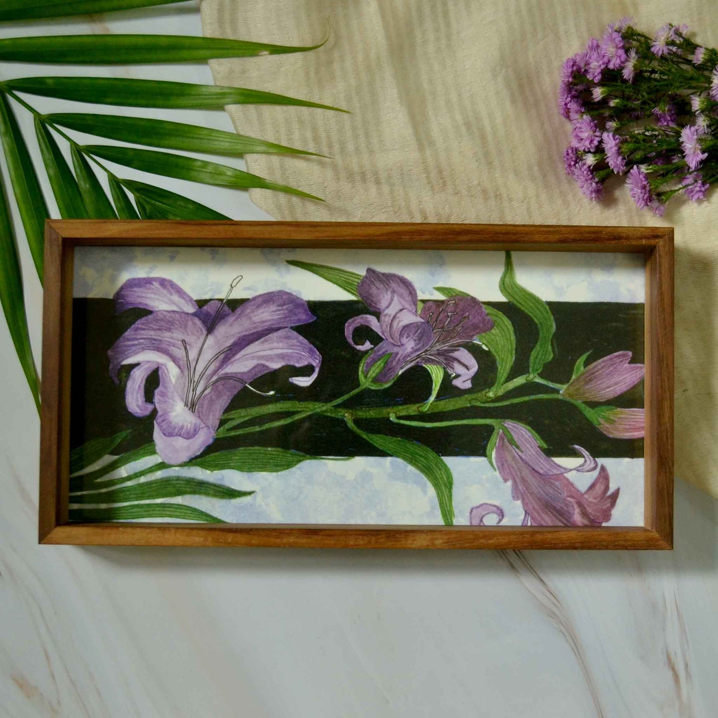 lilac lilies - rectangular wooden tray