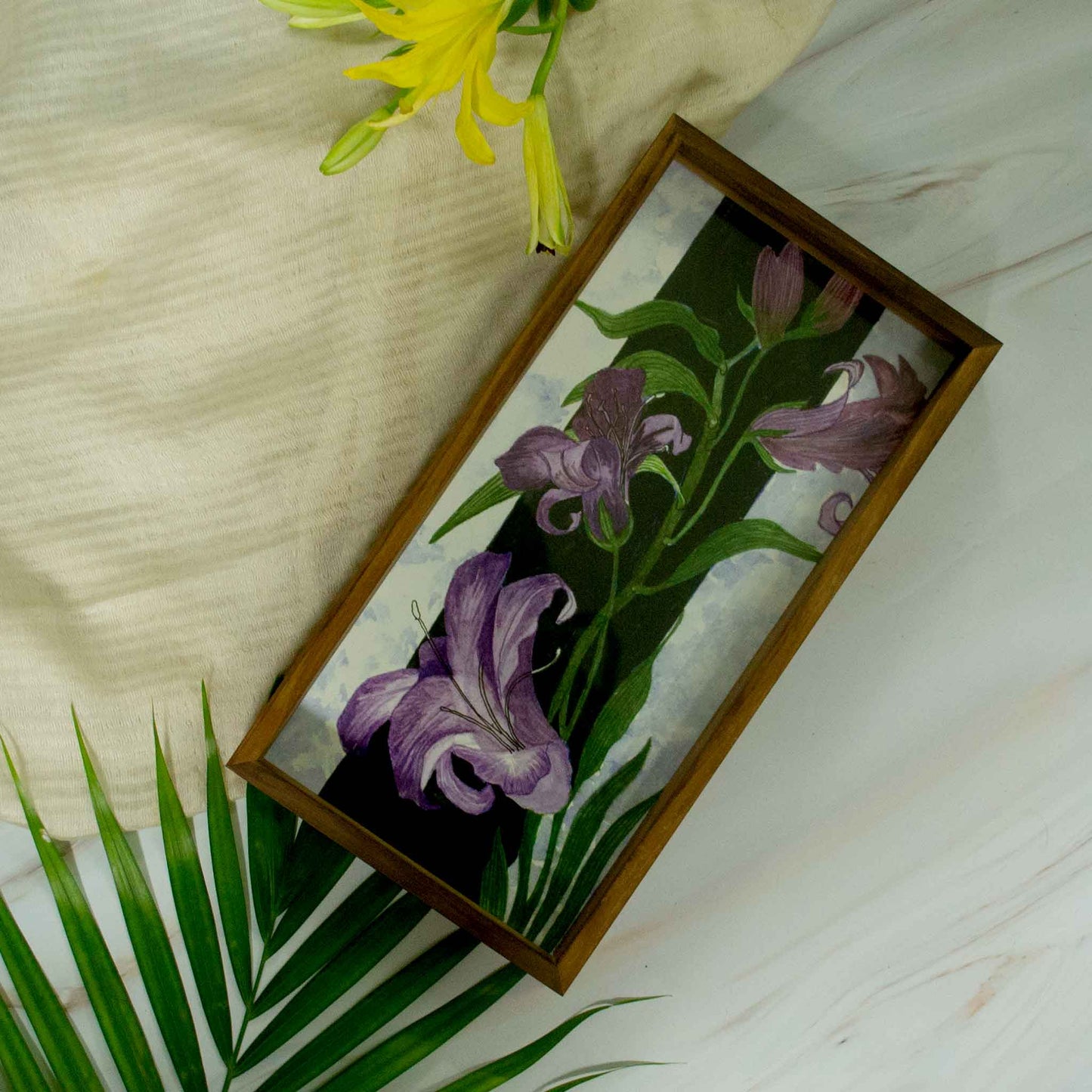 lilac lilies - rectangular wooden tray