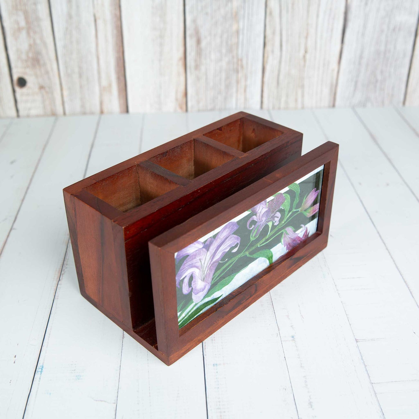 Studio Decorai Trays Lilac Lilies - Rectangular Wooden Tray & Cutlery Holder Set