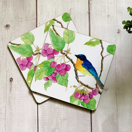 Studio Decorai Trivets Little Blu from the East - Birds in Watercolour themed Trivets (Set of 2)