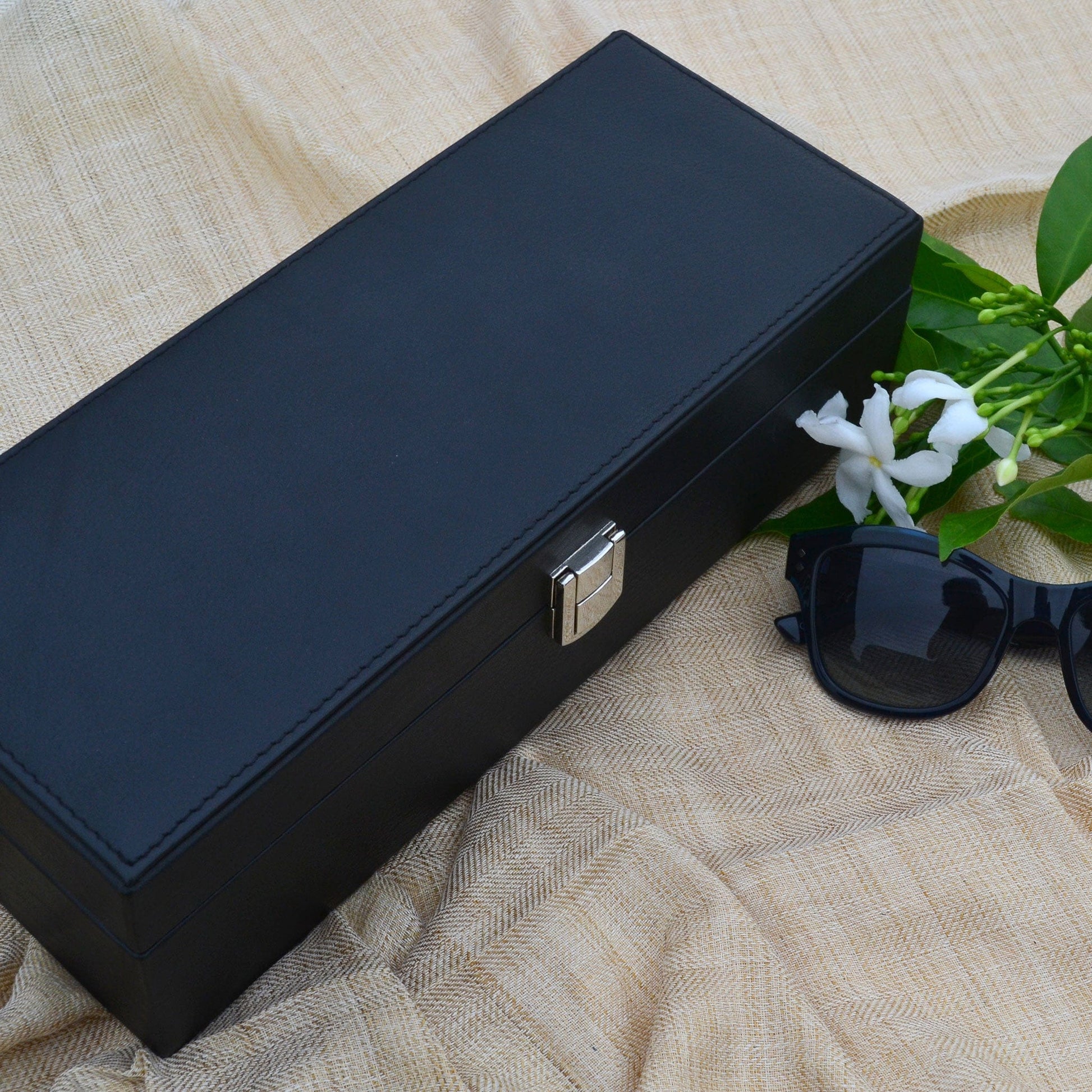 Studio Decorai Watch Box Black Beauty - Magnolia Blossoms - Handcrafted Leather Watch Box