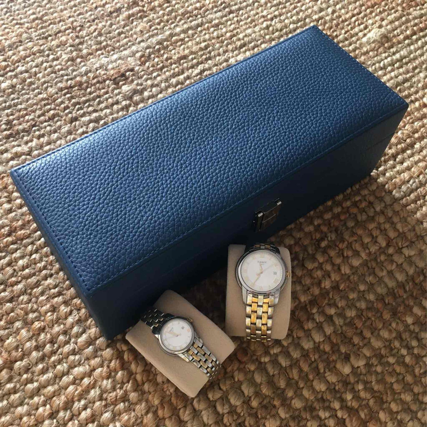Studio Decorai Watch Box Sapphire - Magnolia Blossoms - Handcrafted Leather Watch Box