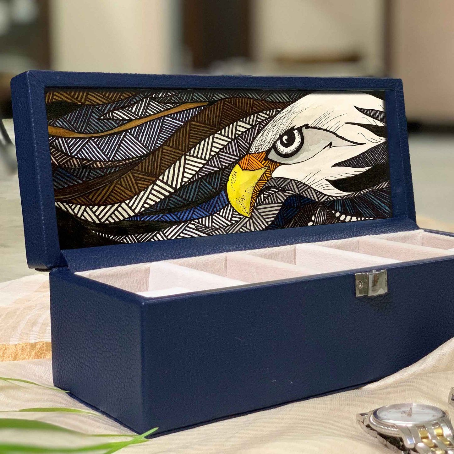 Studio Decorai Watch Box Sapphire - Soaring High Handcrafted Leather Watch Box