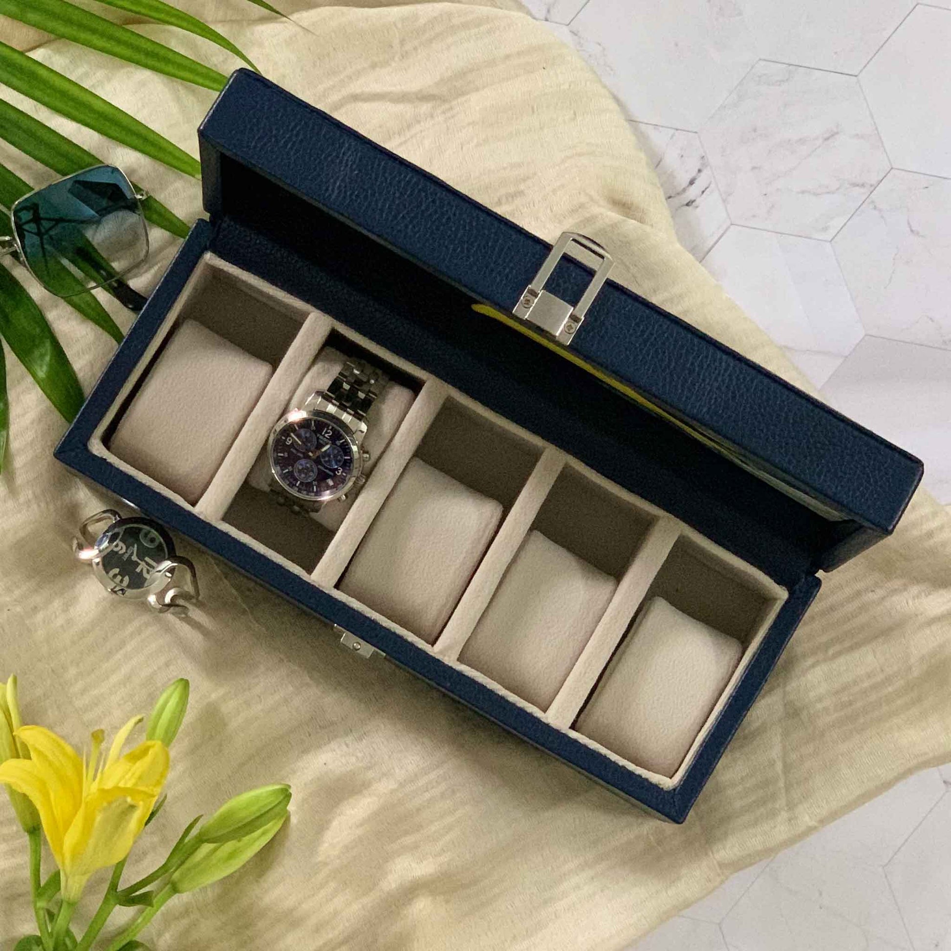 Studio Decorai Watch Box Sapphire - Story of Marius - Handcrafted Leather Watch Box