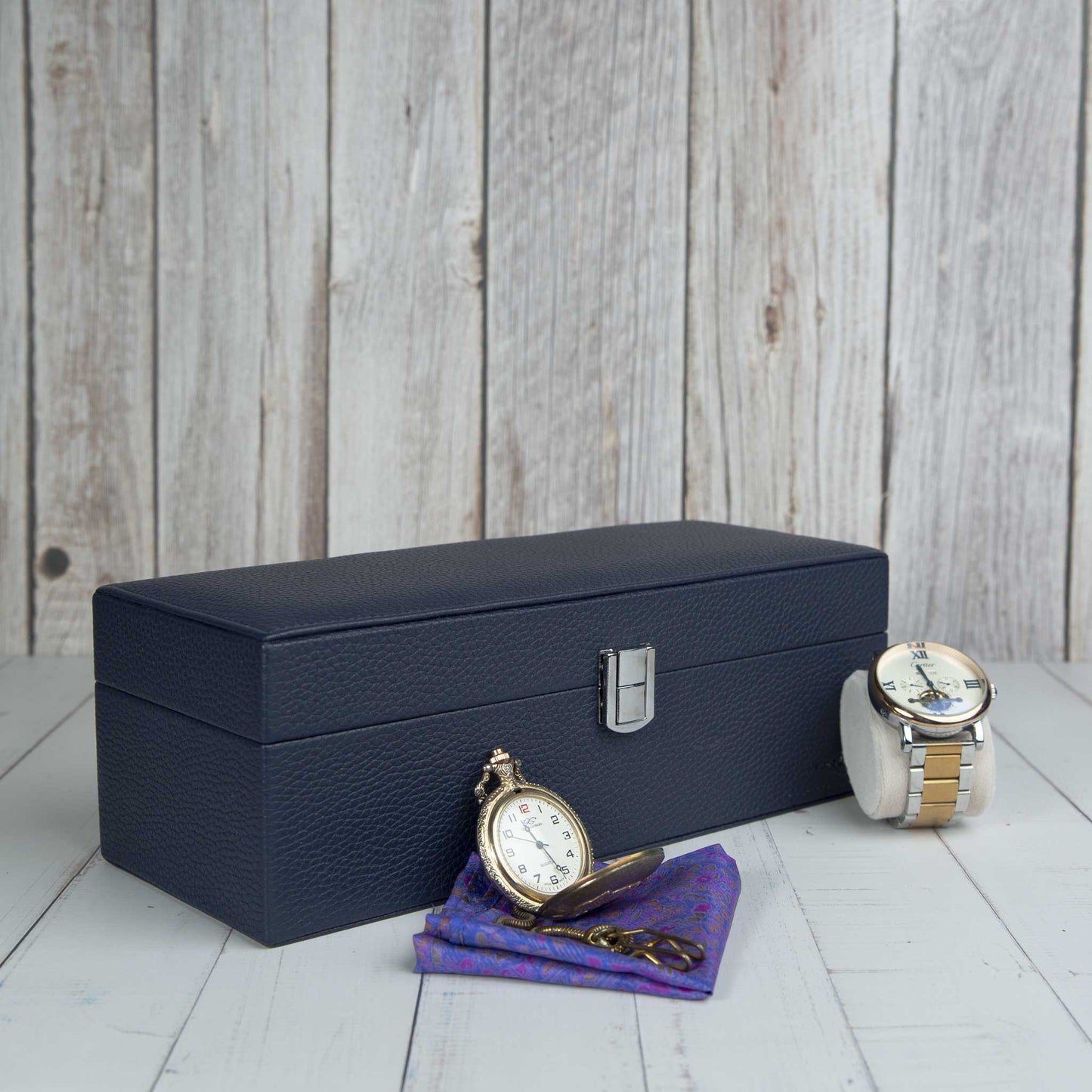 Studio Decorai Watch Box Serenity - Sapphire Tone - Handcrafted Leather Watch Box