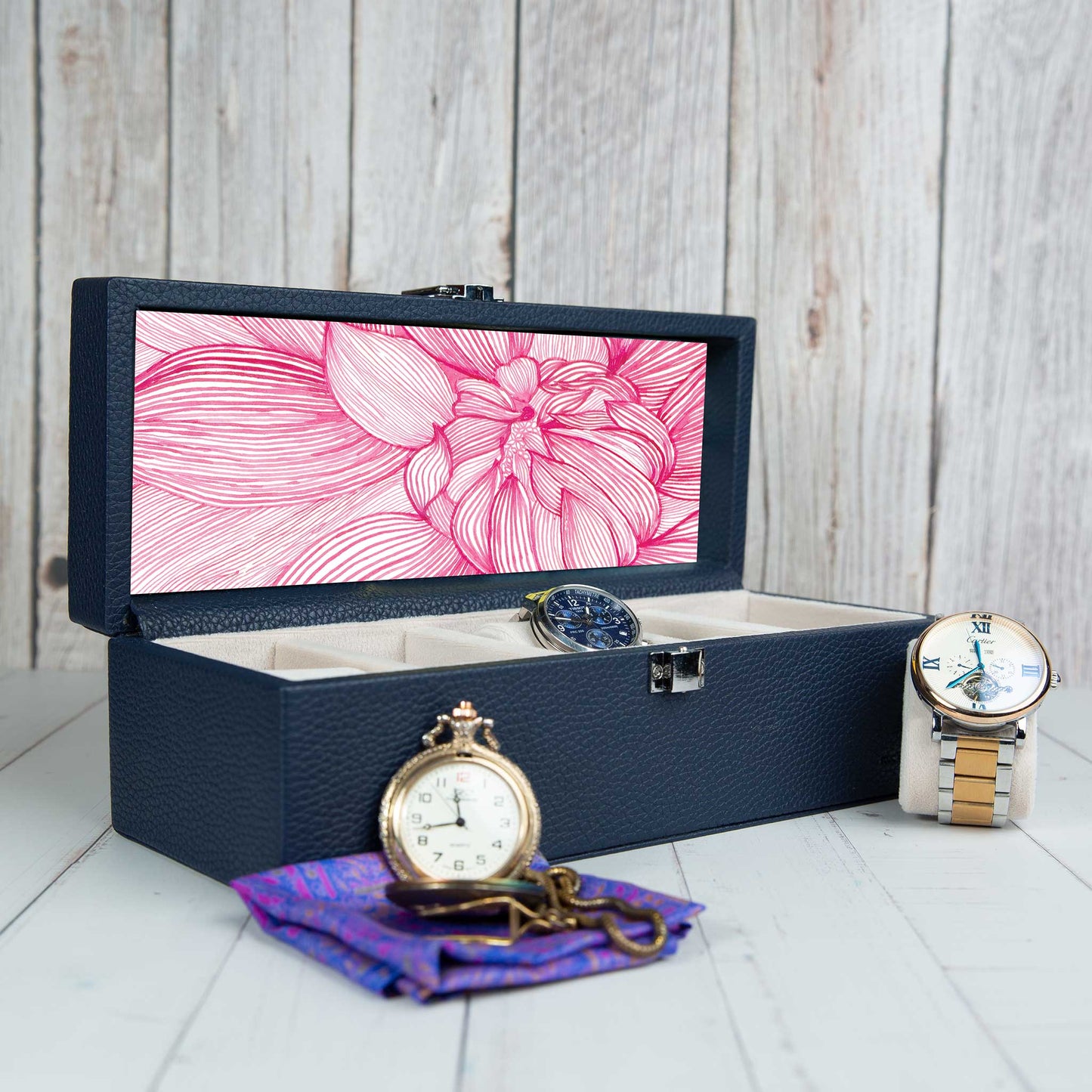 serenity genuine leather watch box - colour blue - watchbox for 5 watches 